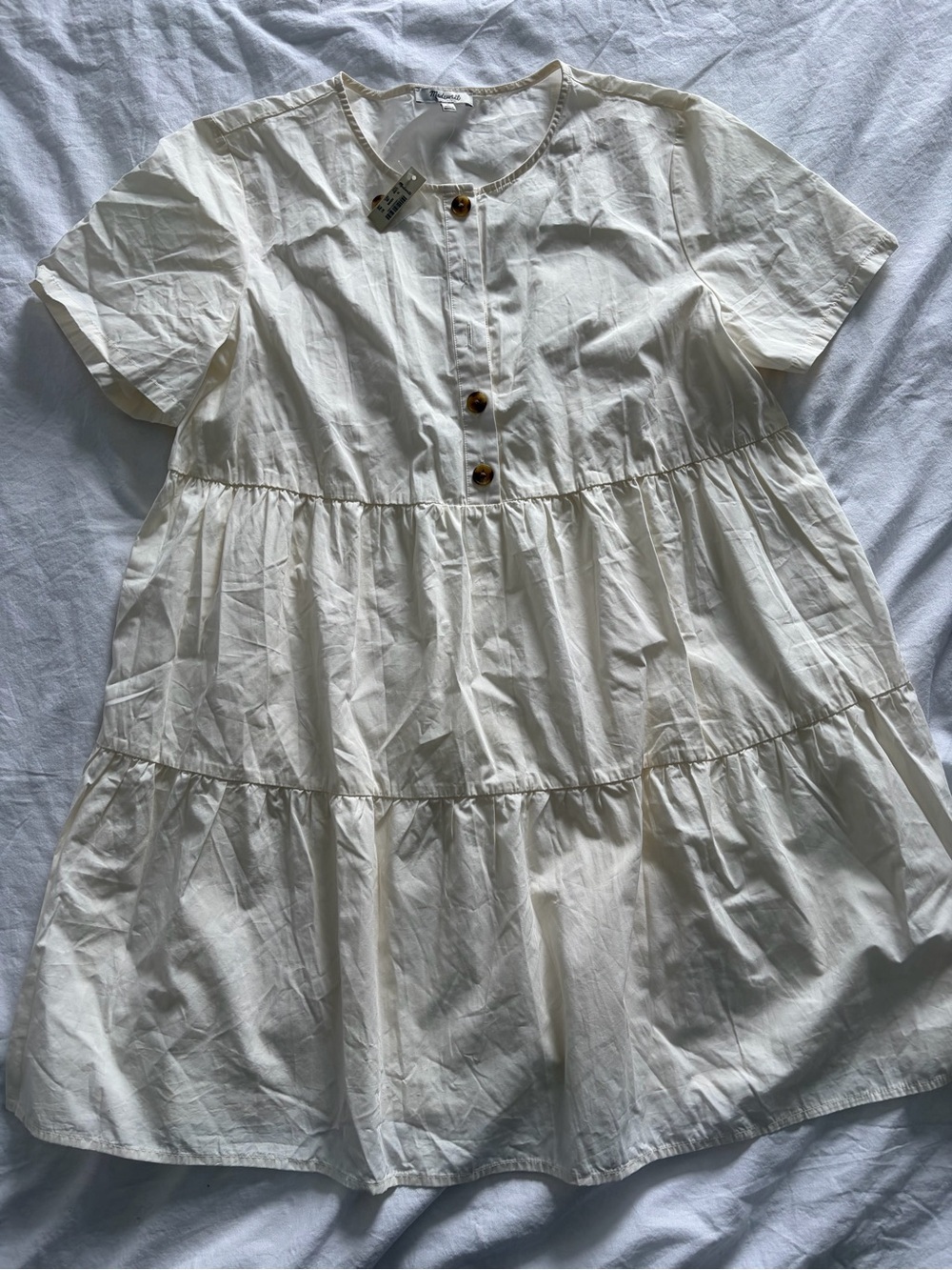 Madewell Women’s Off-White 100% Cotton Short-Sleeve Tiered Mini Dress XL NWT - Picture 5 of 14